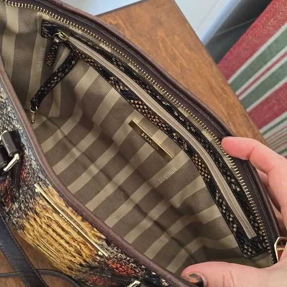 Brahmin | Mini Asher Brown Tyndal Snake Lizard Smooth Leather Satchel - Picture 9 of 16